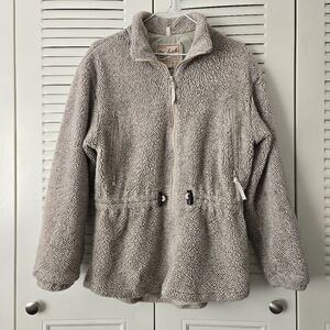 Woolrich Beige Teddy Bear Fleece Full Zip Waist Cinch Jacket Coat Size S #230